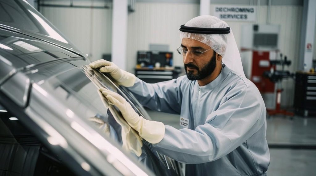 Car dechroming and chrome delete at CarBros Dubai